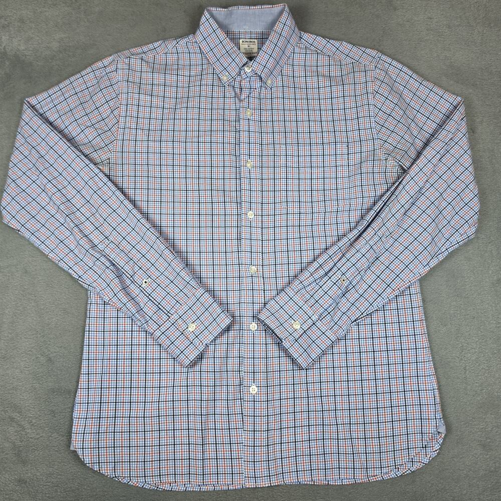 Bonobos Slim Fit Button Down Shirt Men Medium Blue Red Plaid Cotton Casual